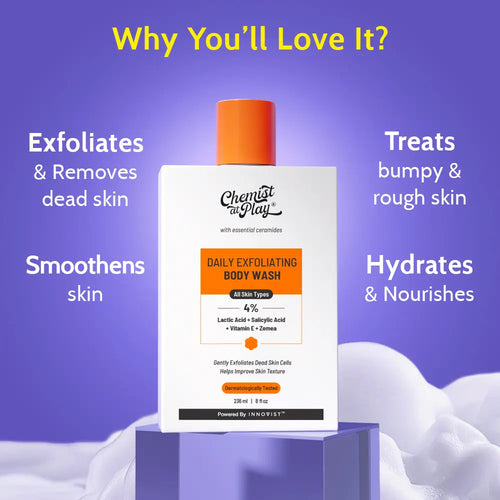 Exfoliating Body Wash with Lactic Acid - 8Fl Oz | Gently Exfoliates | Helps Prevent Strawberry Skin & Bumps